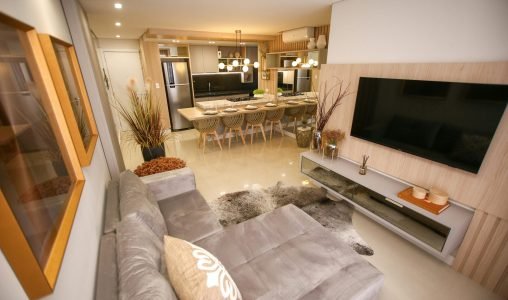 Luxurious open-concept living and dining area with modern design elements and elegant decor.